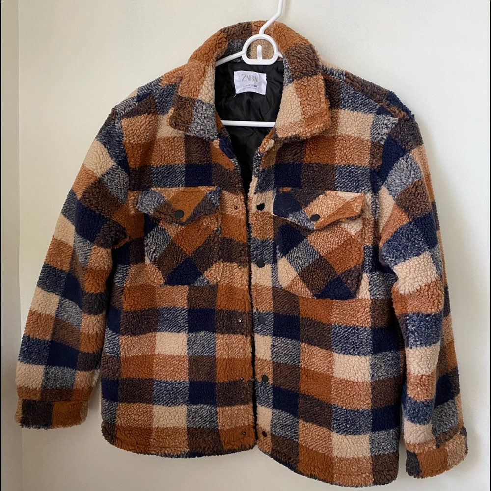 ZARA | Boys Sz 11-12 | Faux Shearling Plaid Jacket